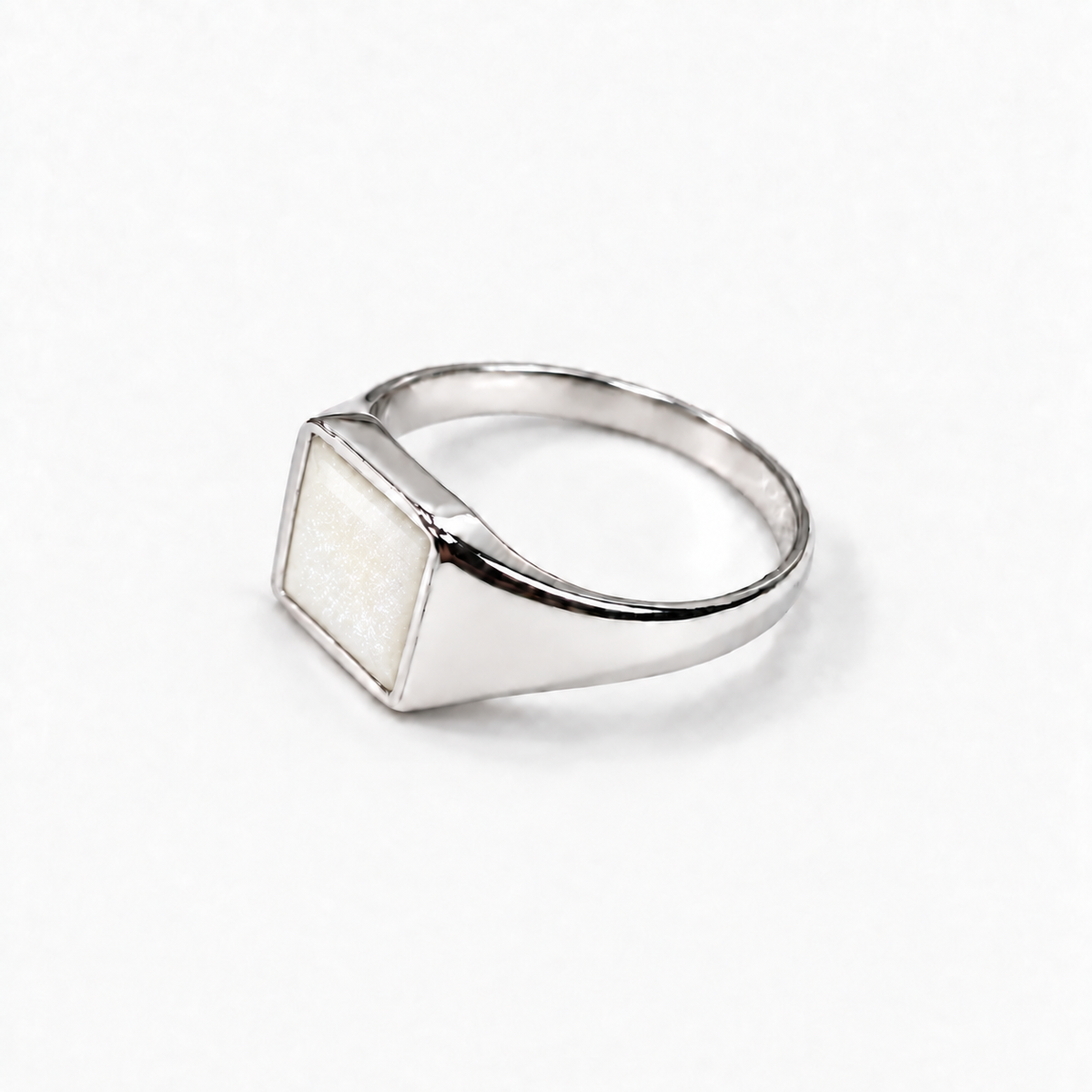 Small Square Signet Ashes Ring — Pearl, hidden ashes