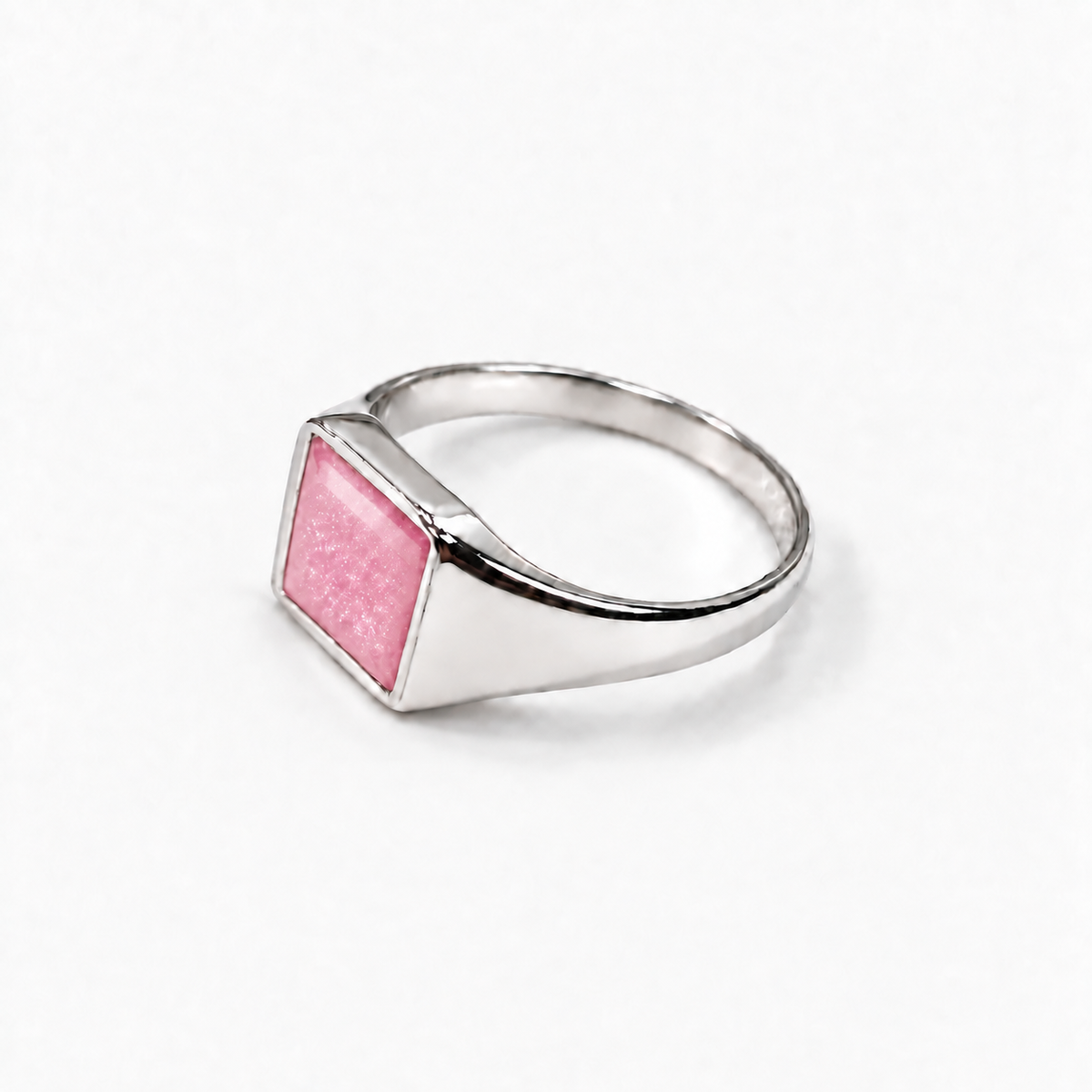Small Square Signet Ashes Ring — Pink, hidden ashes