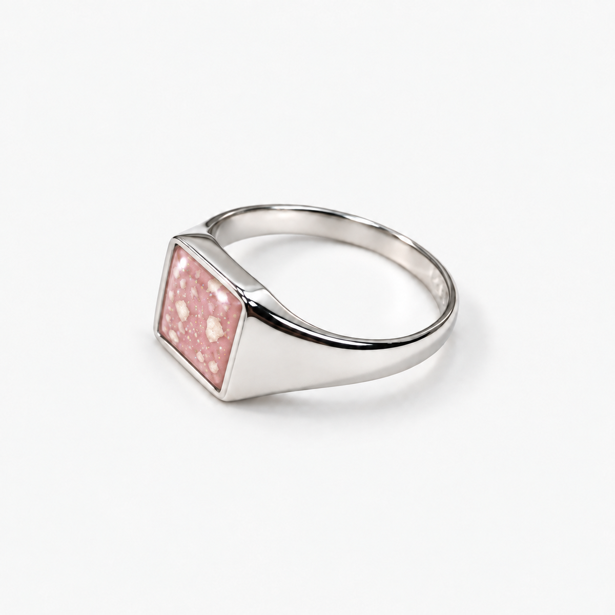 Small Square Signet Ashes Ring — Pink, visible ashes