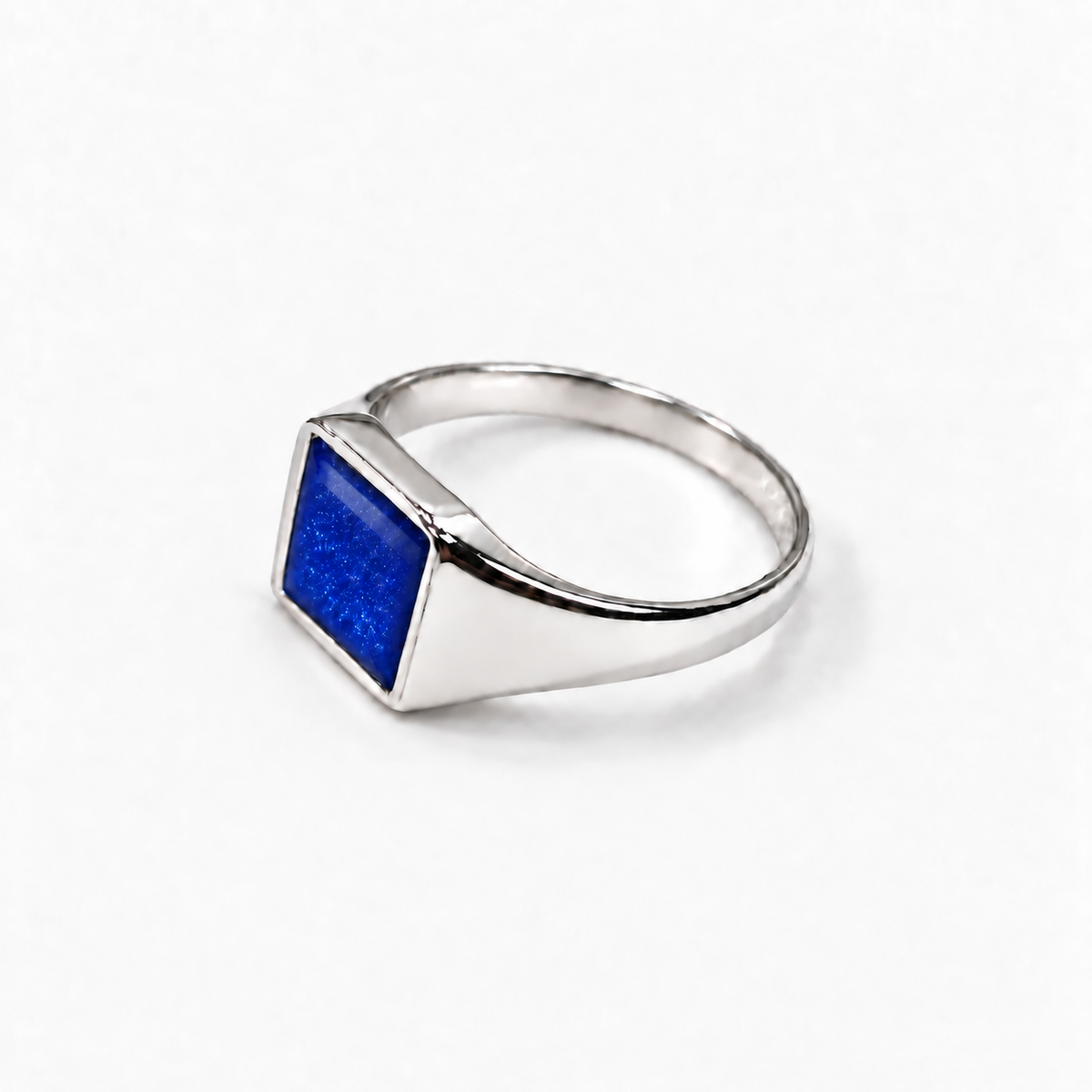 small square signet ashes ring — Sapphire, hidden ashes