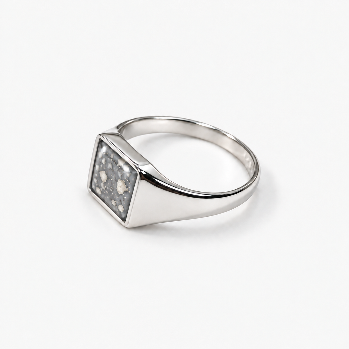 Small Square Signet Ashes Ring — Silver, visible ashes