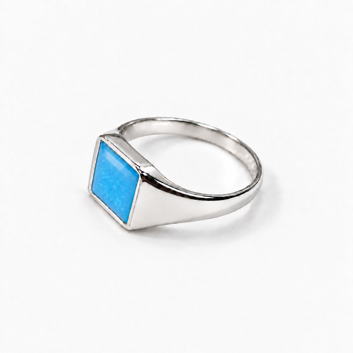 Small Square Signet Ashes Ring — Sky Blue, hidden ashes