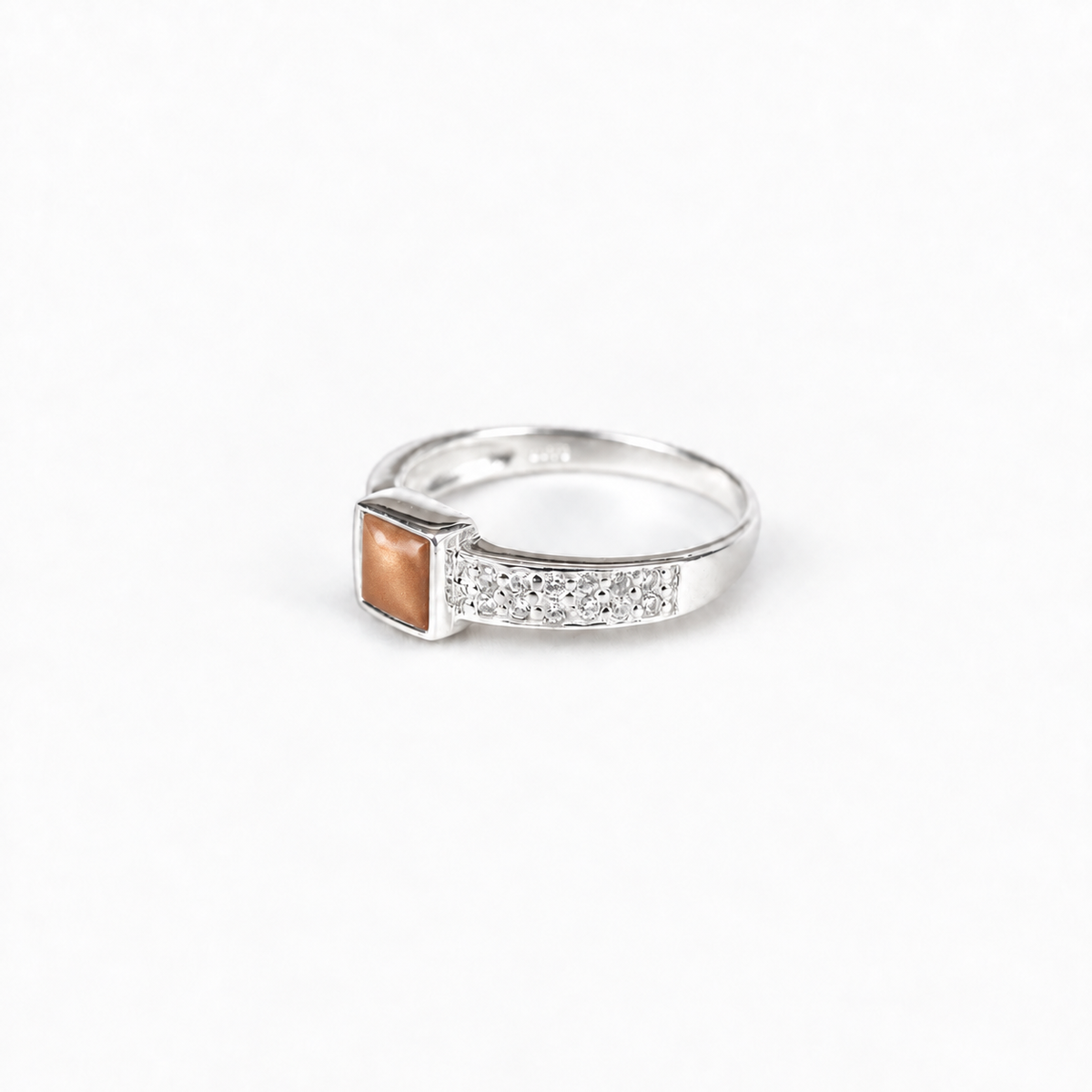 square crystal silver ashes ring in Copper, hidden inclusions