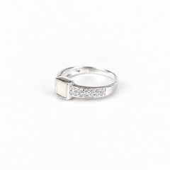 square crystal breast milk ring in 925 sterling silver with natural ivory resin
