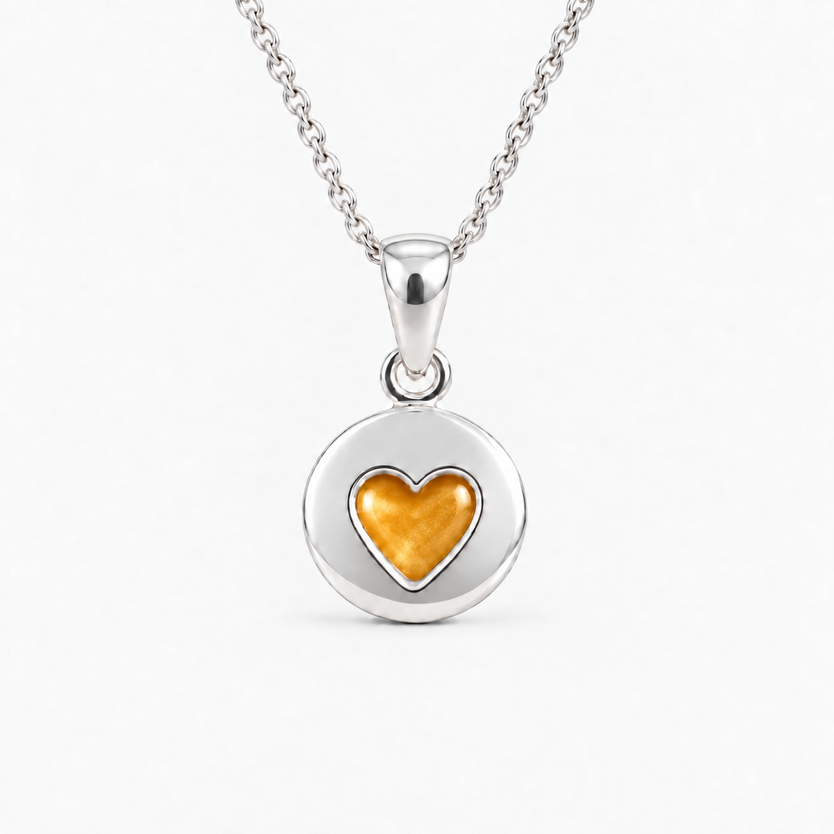 tiny heart disc ashes necklace — Amber, hidden ashes