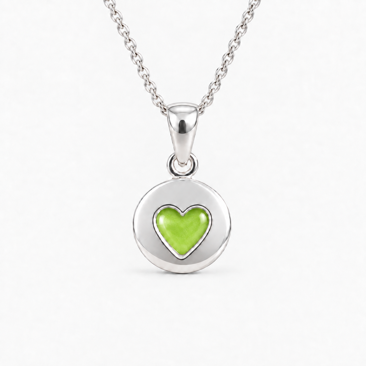 tiny heart disc ashes necklace — Apple Green, hidden ashes