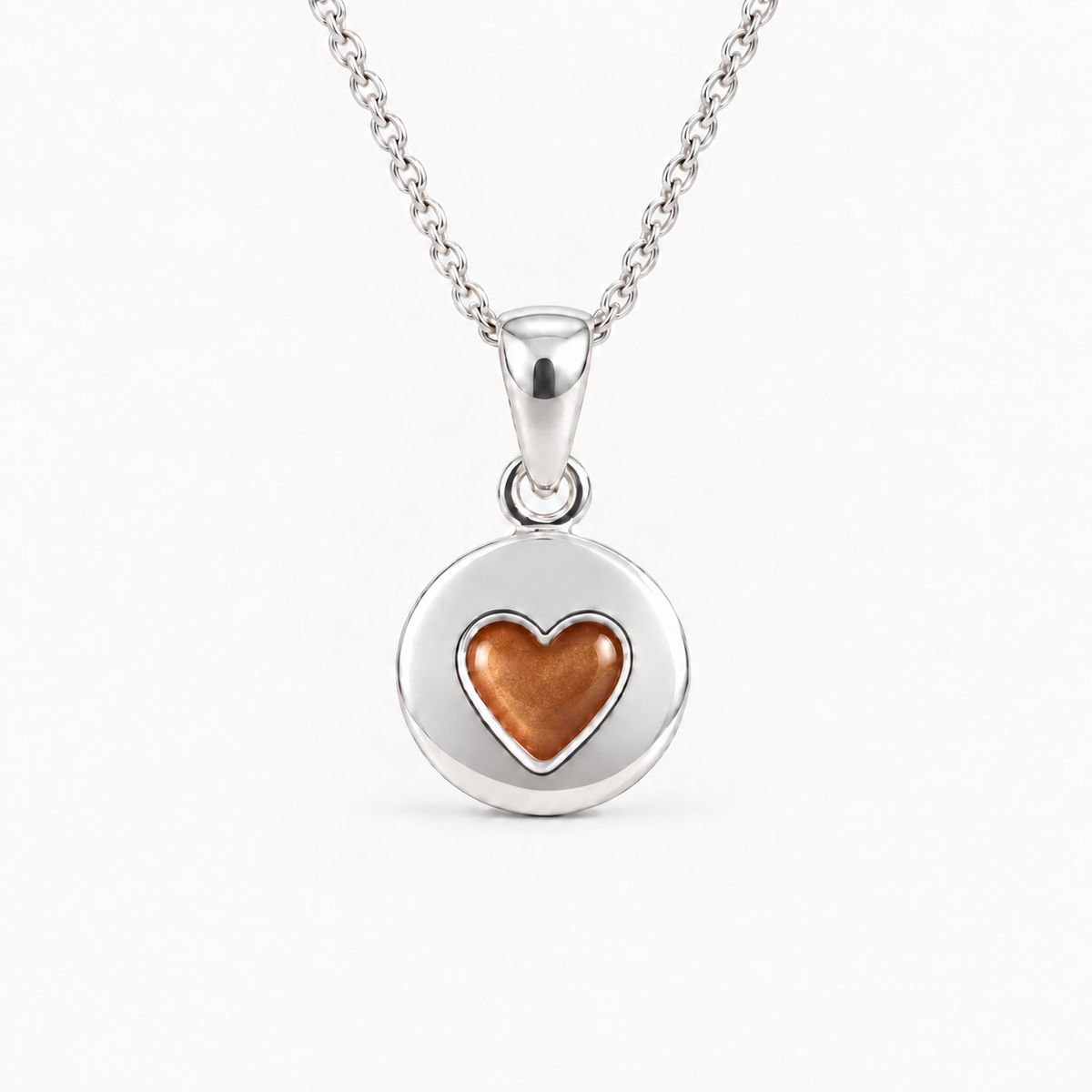 tiny heart disc ashes necklace — Copper, hidden ashes