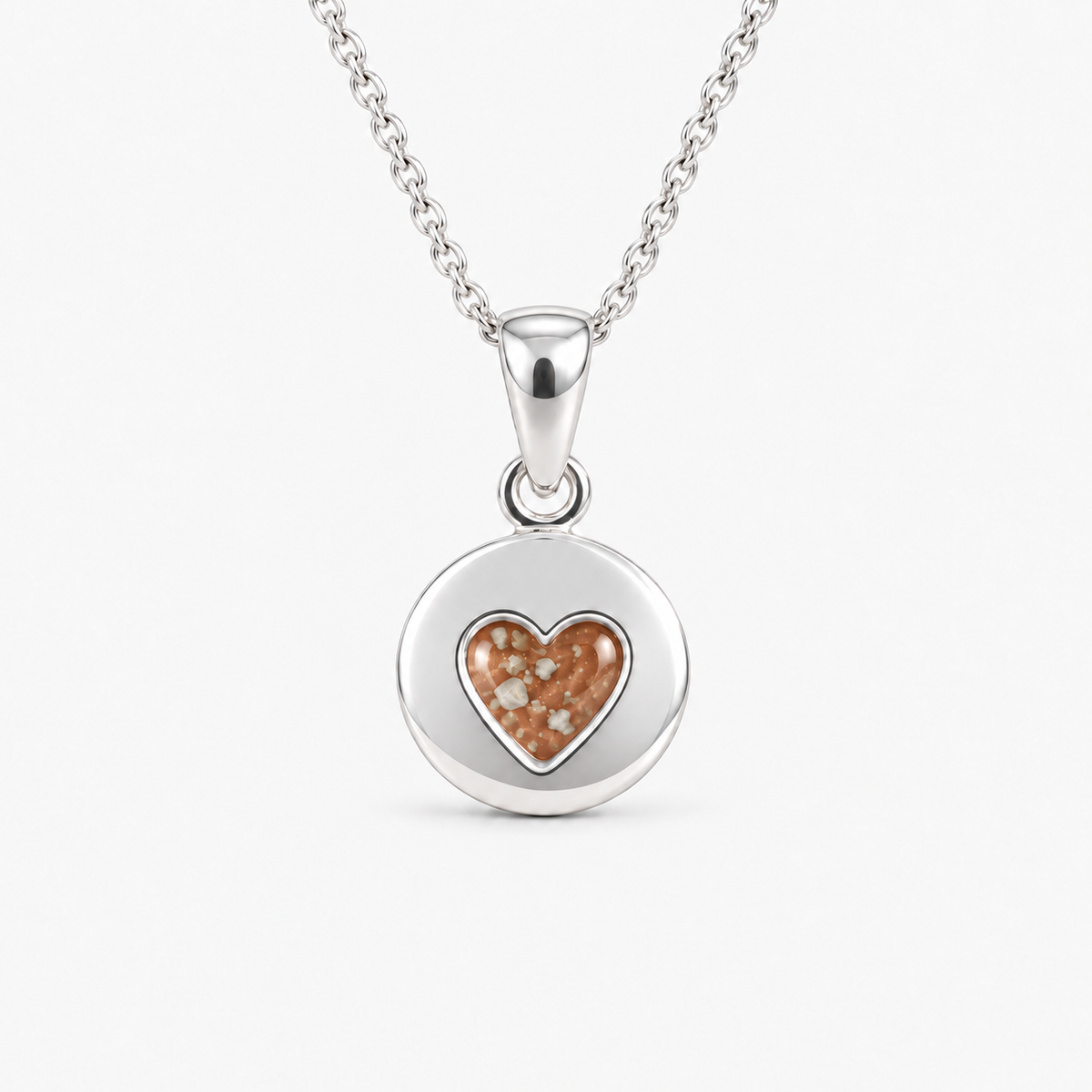 tiny heart disc ashes necklace — Copper, visible ashes