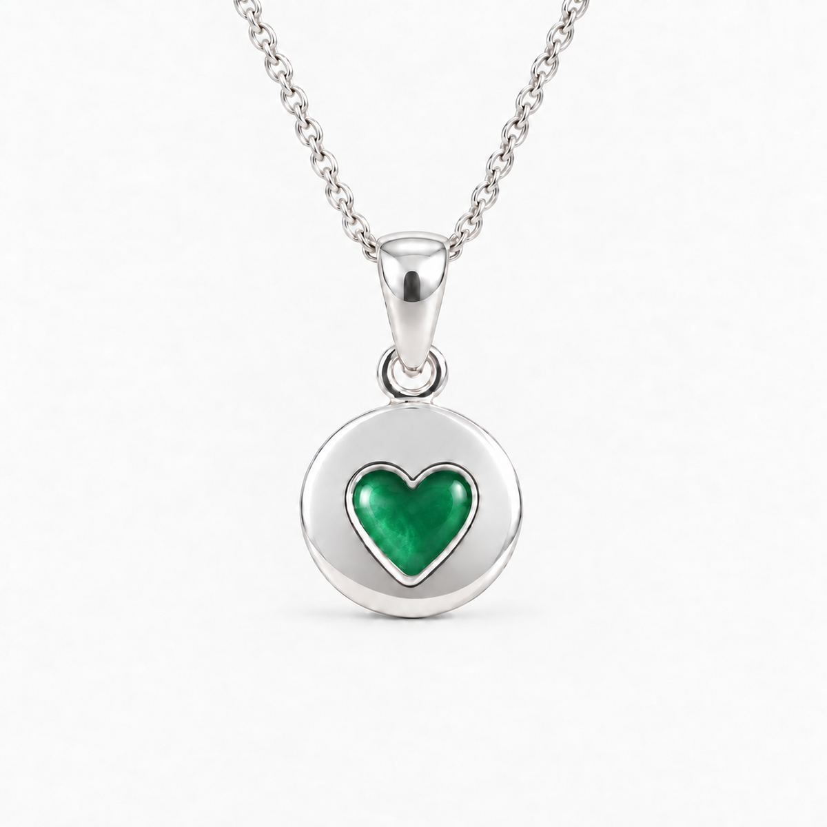 tiny heart disc ashes necklace — Emerald, hidden ashes