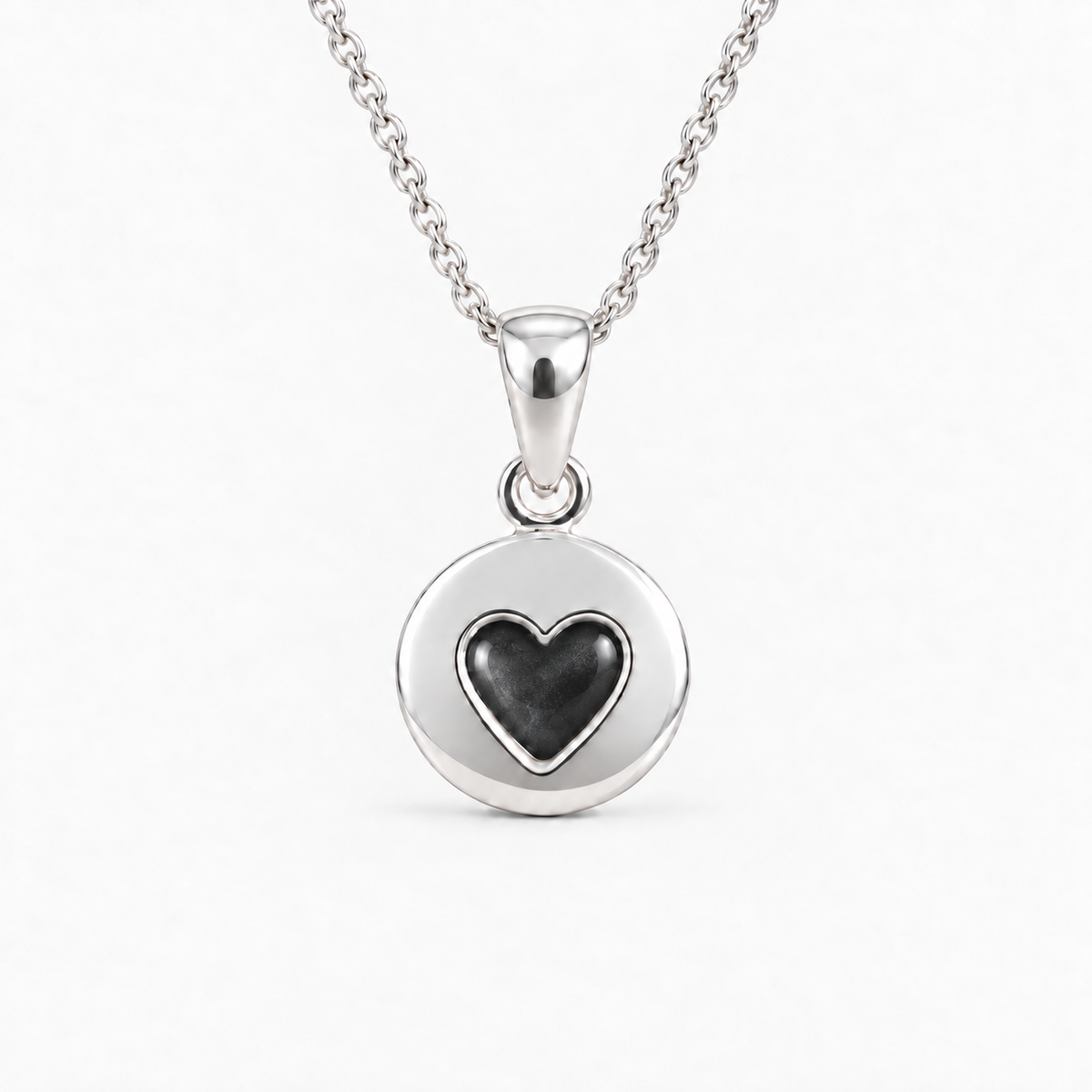 tiny heart disc ashes necklace — Midnight, hidden ashes