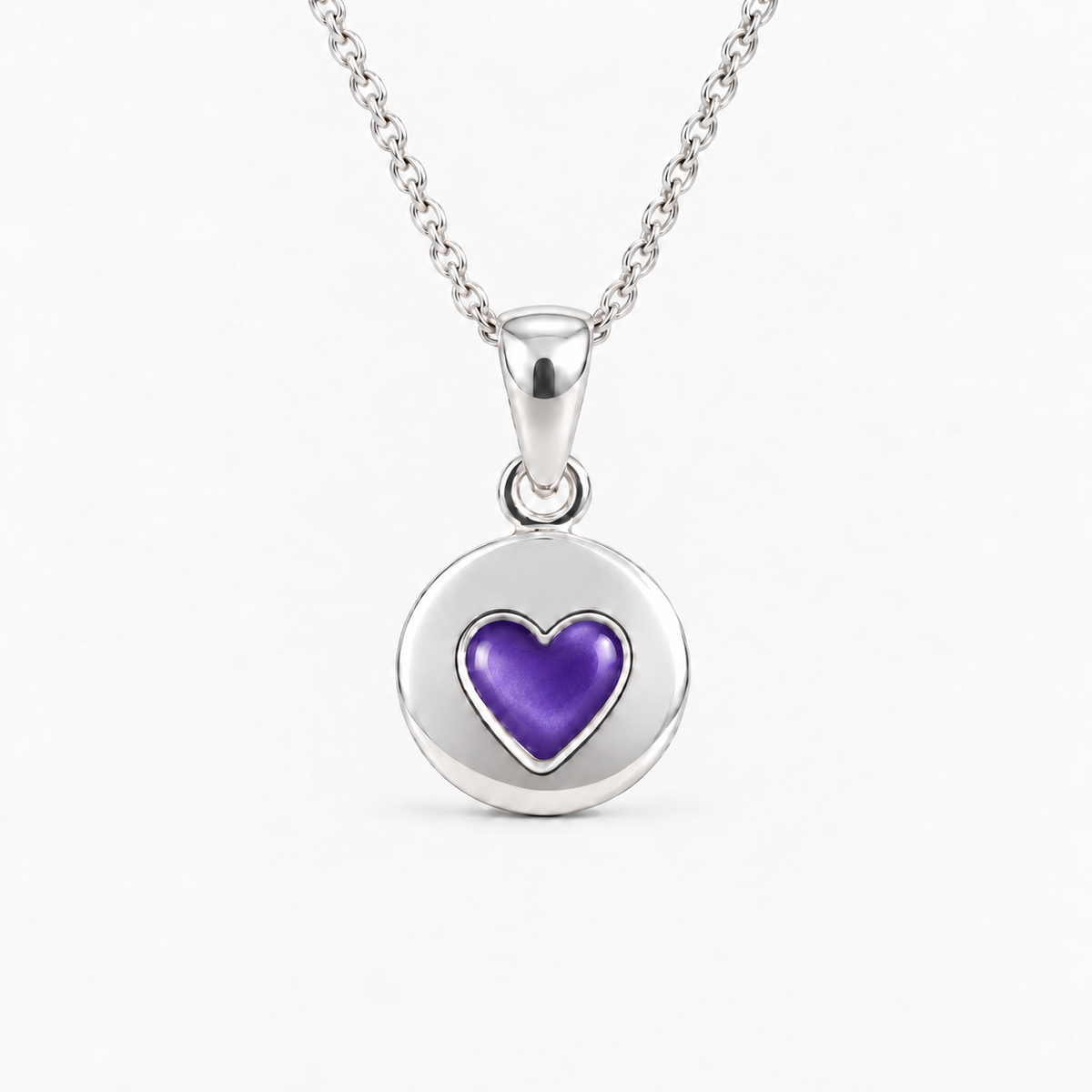 tiny heart disc ashes necklace — Purple, hidden ashes