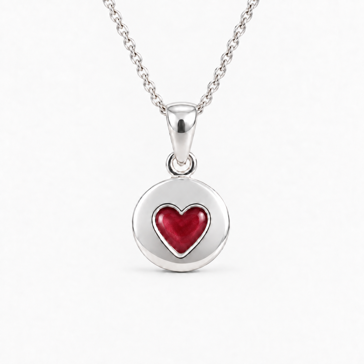 tiny heart disc ashes necklace — Ruby Red, hidden ashes