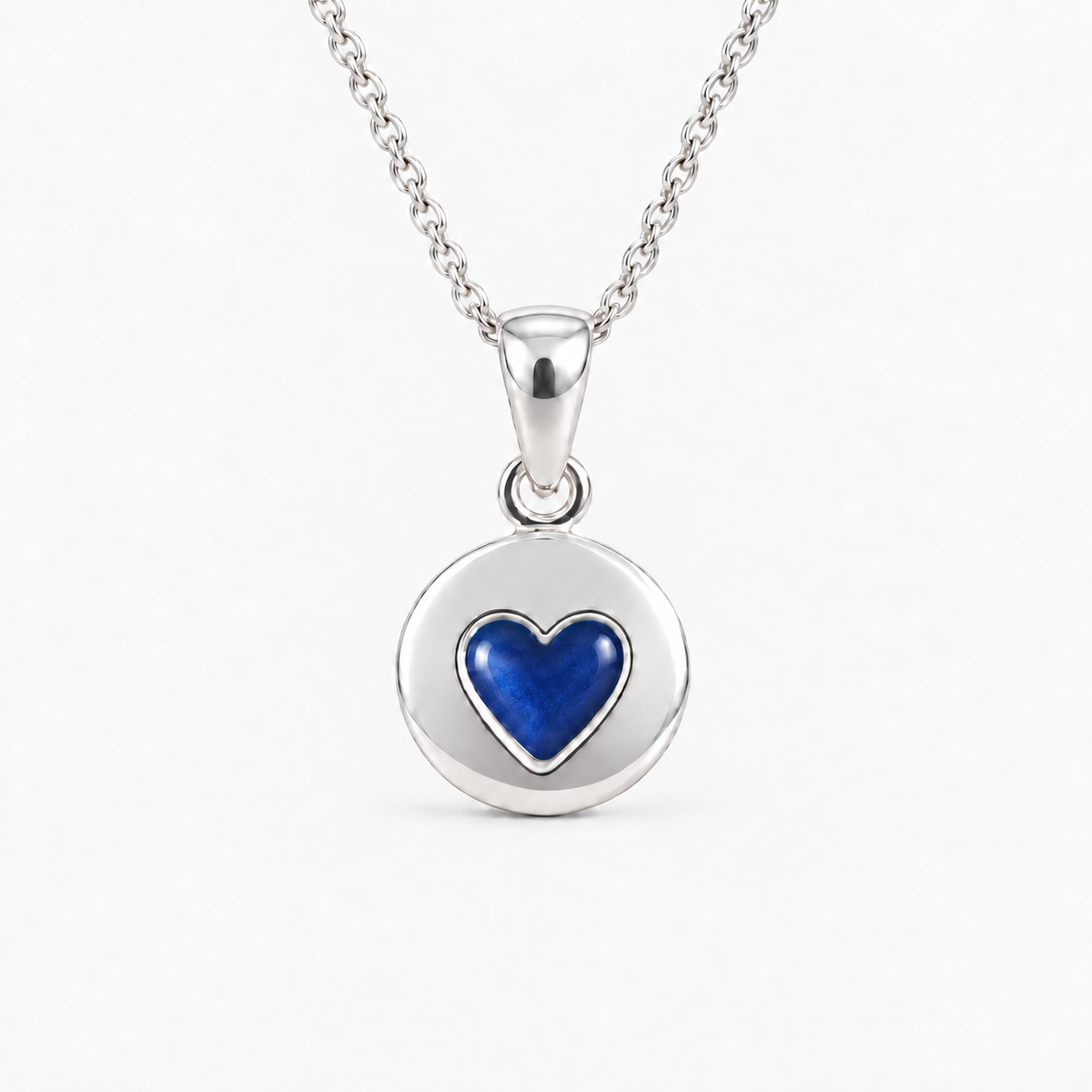 tiny heart disc ashes necklace — Sapphire, hidden ashes