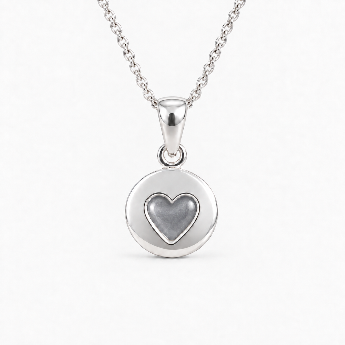 tiny heart disc ashes necklace — Silver, hidden ashes