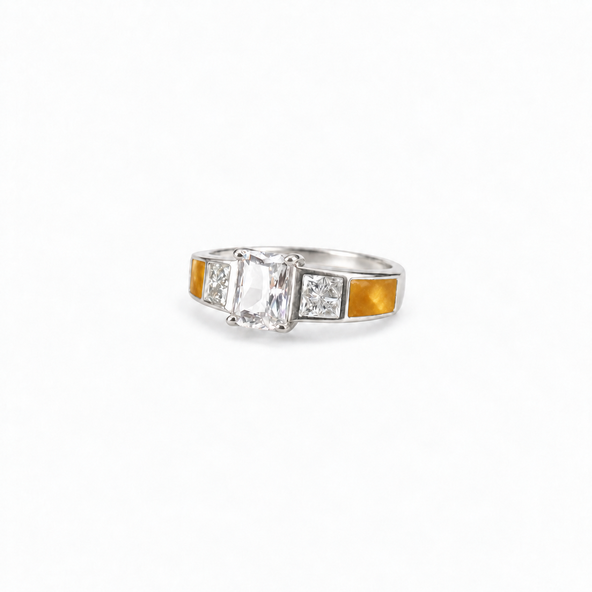 trilogy silver ashes ring in Amber, hidden inclusions