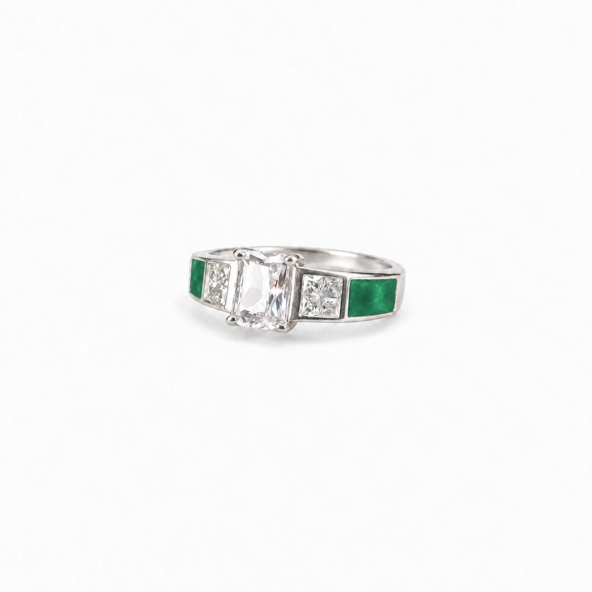 trilogy silver ashes ring in Emerald, hidden inclusions