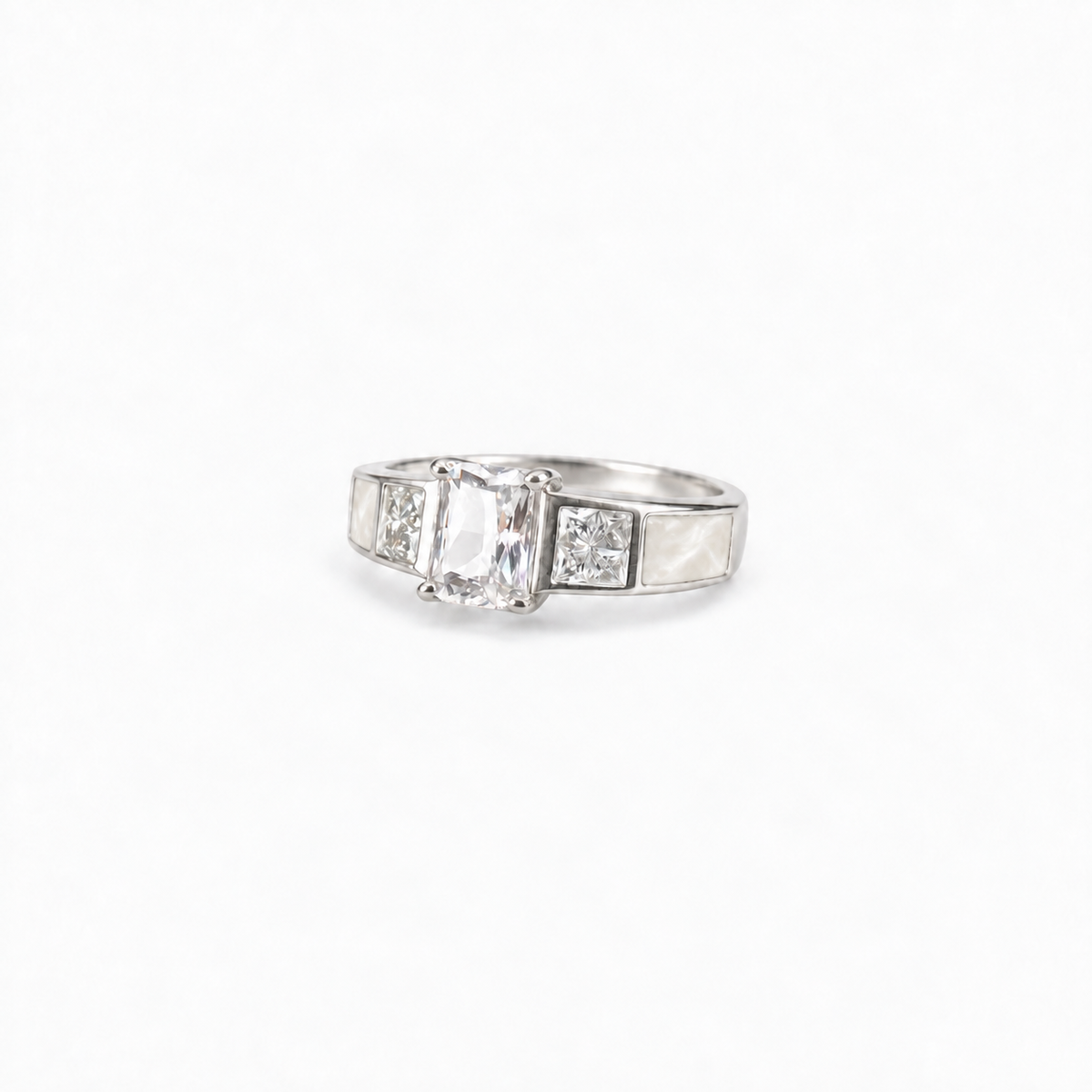 trilogy silver ashes ring in Pearl, hidden inclusions