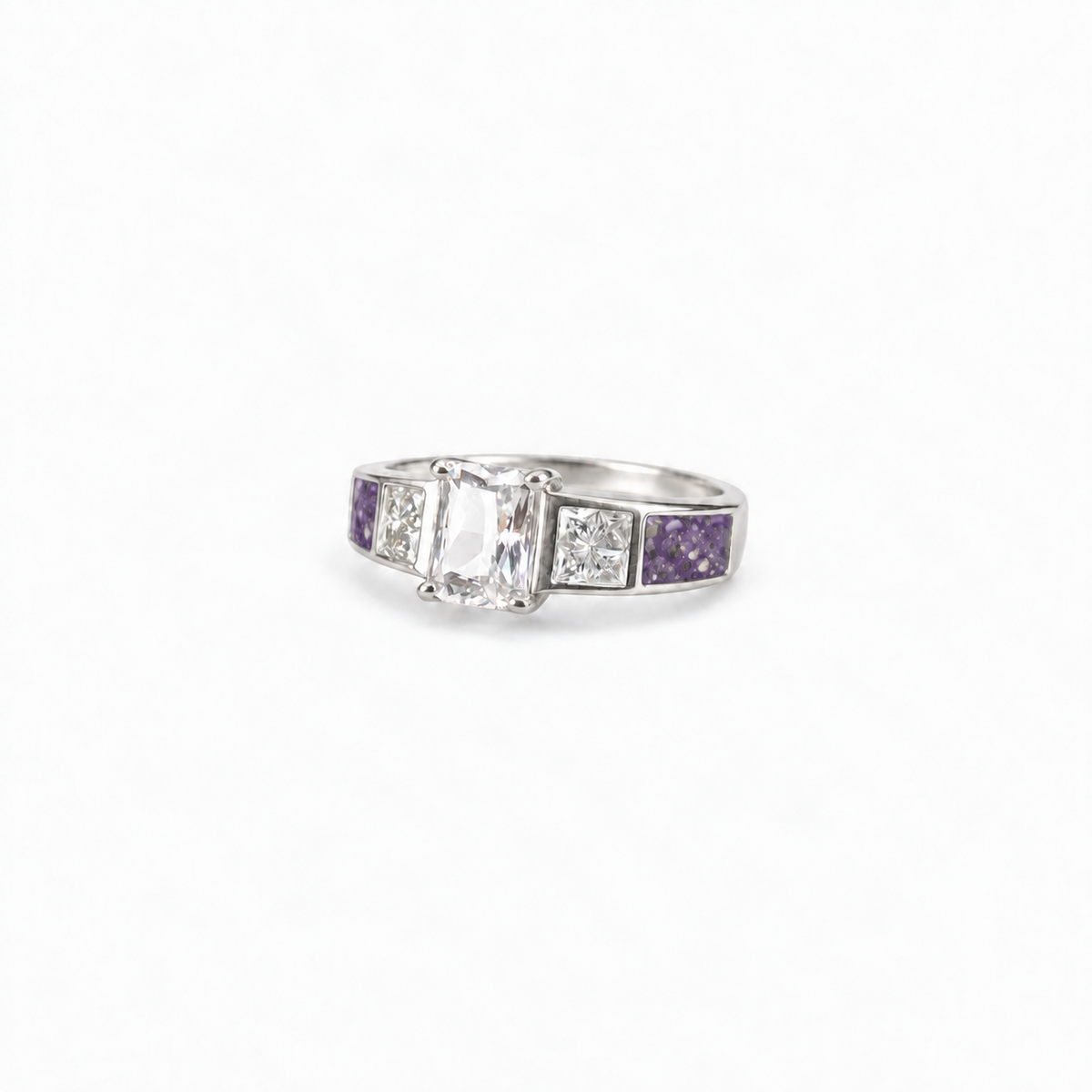 trilogy silver ashes ring in Purple, visible inclusions