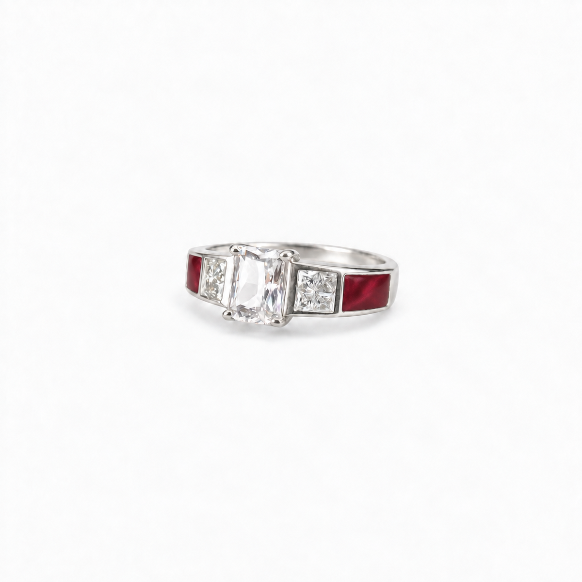 trilogy silver ashes ring in Ruby Red, hidden inclusions