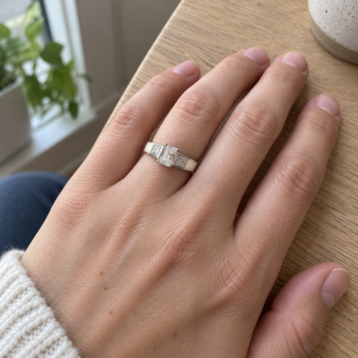 Illustrative worn view of trilogy breast milk ring