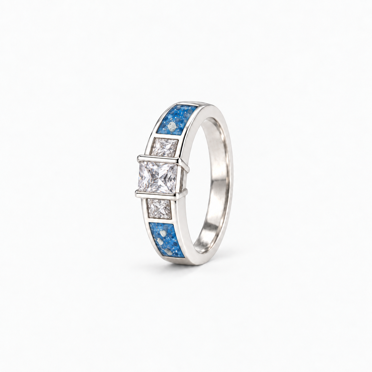 Trilogy Ashes Ring in Sky Blue with visible ashes
