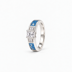 Trilogy Ashes Ring in Sky Blue with visible ashes