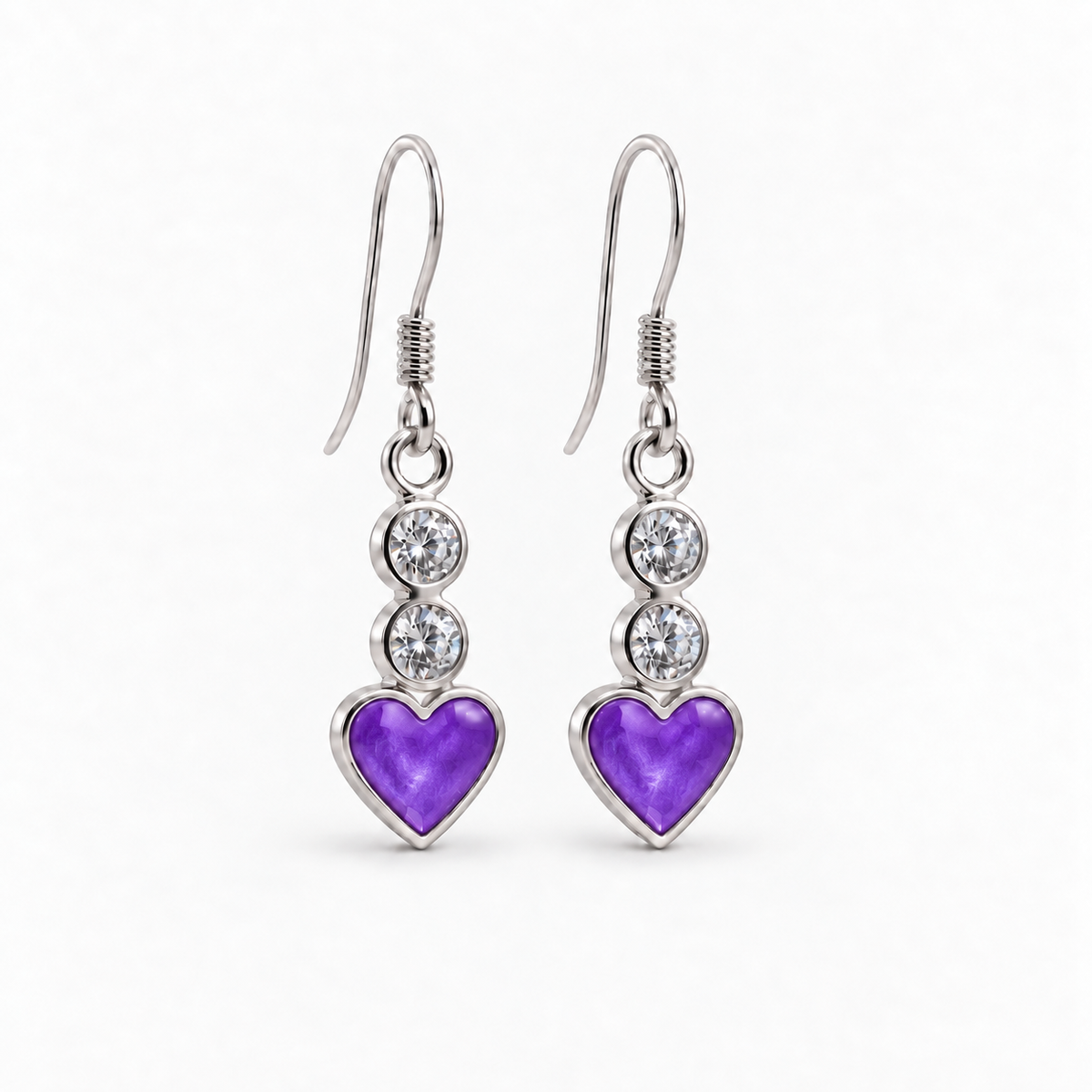twin crystal heart drop ashes earrings — Purple, hidden ashes