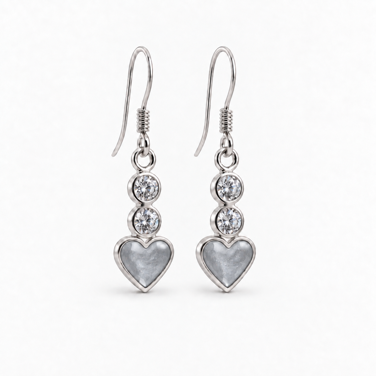 twin crystal heart drop ashes earrings — Silver, hidden ashes