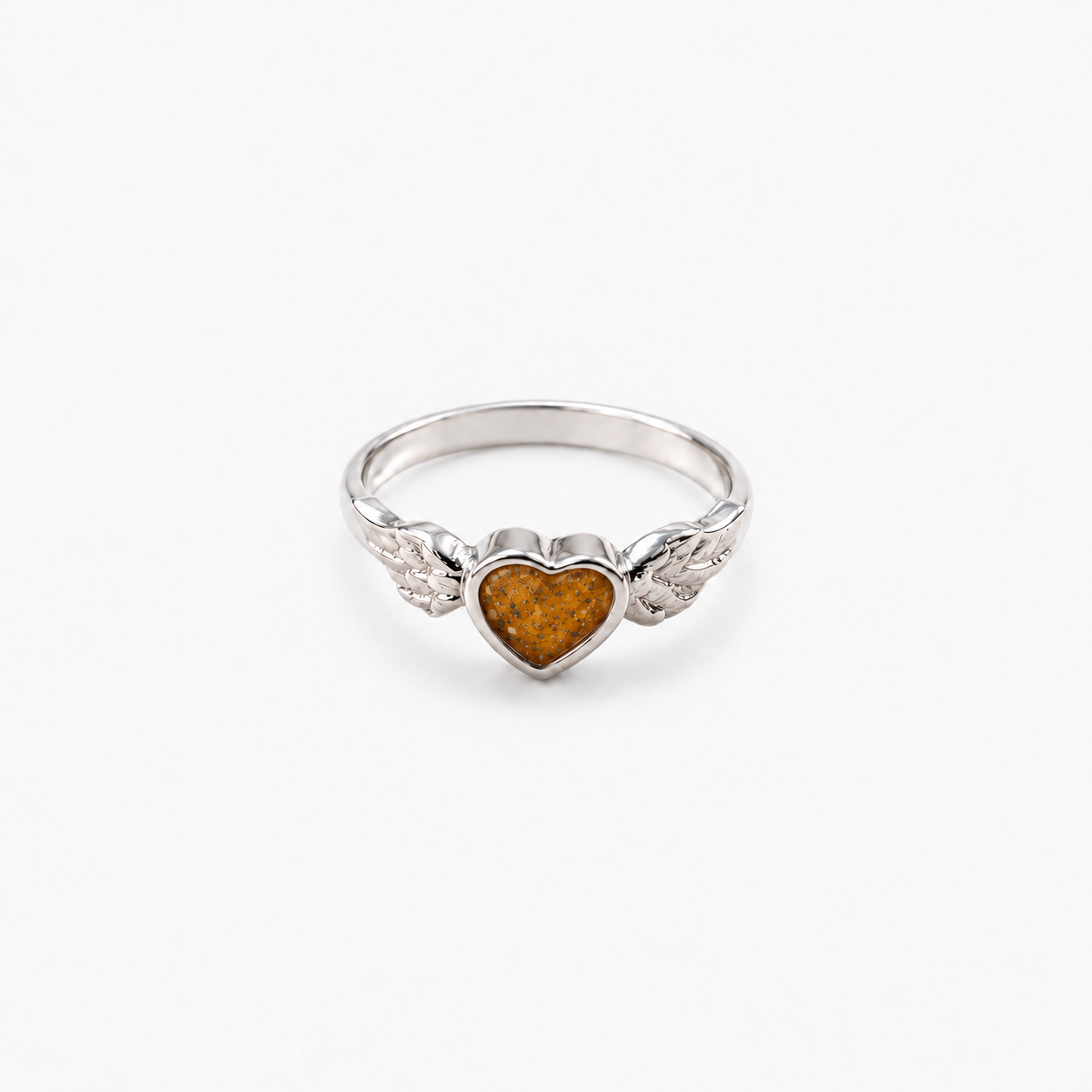 Winged Heart Ashes Ring — Amber, visible ashes