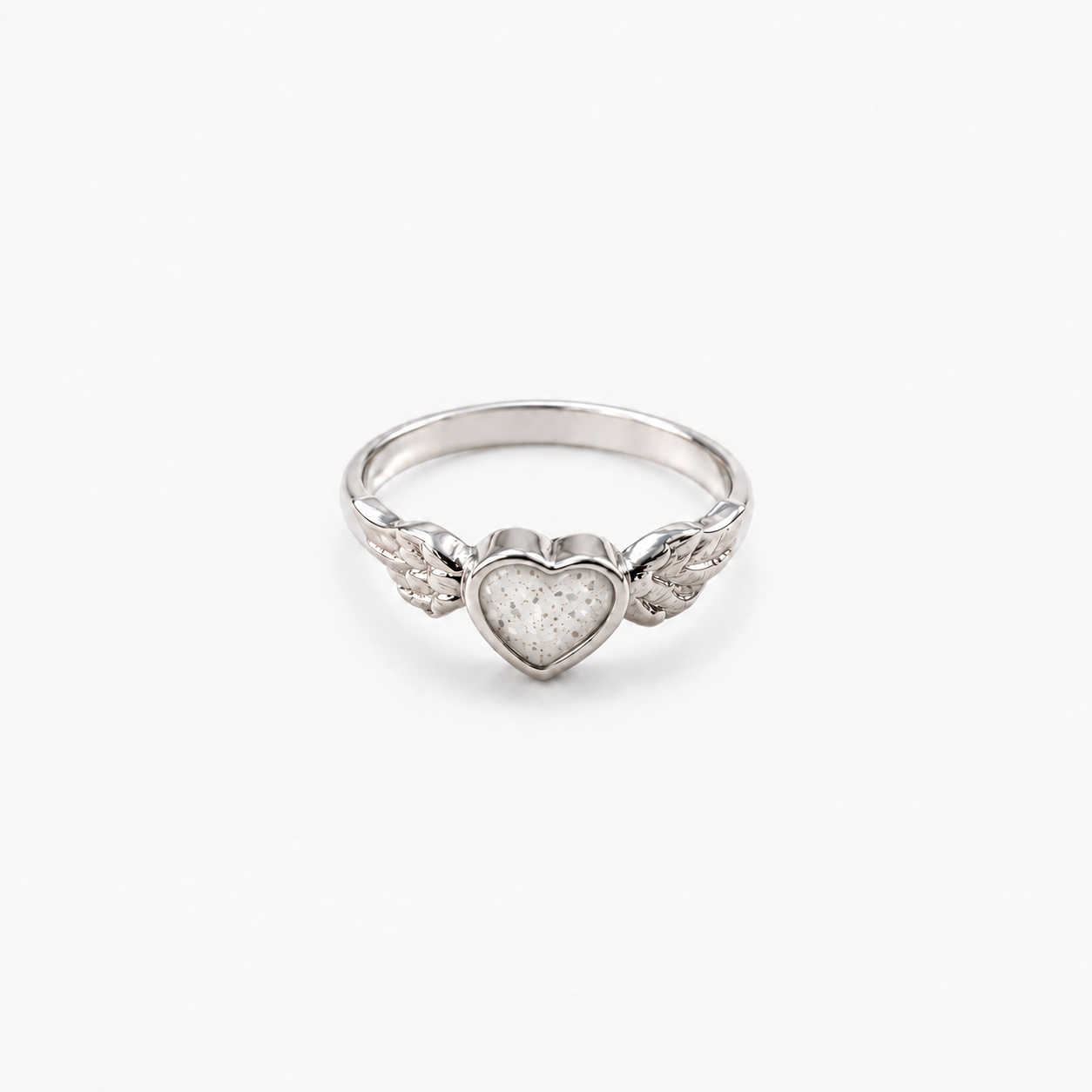 Winged Heart Ashes Ring — Pearl, visible ashes