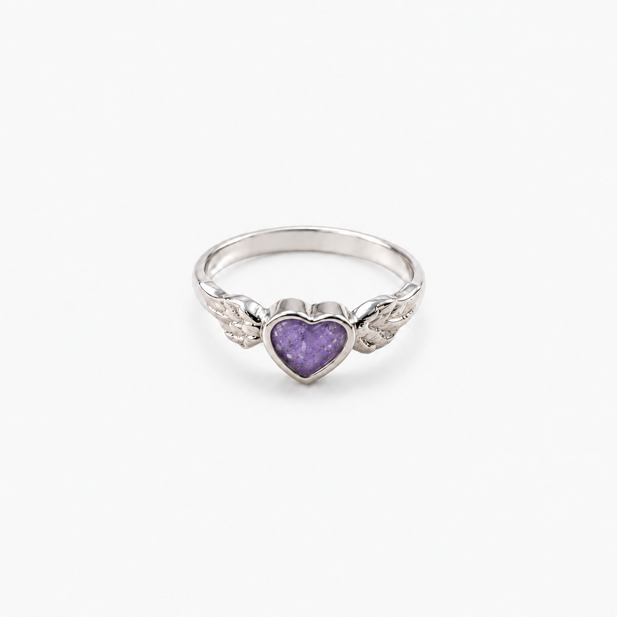 Winged Heart Ashes Ring — Purple, visible ashes