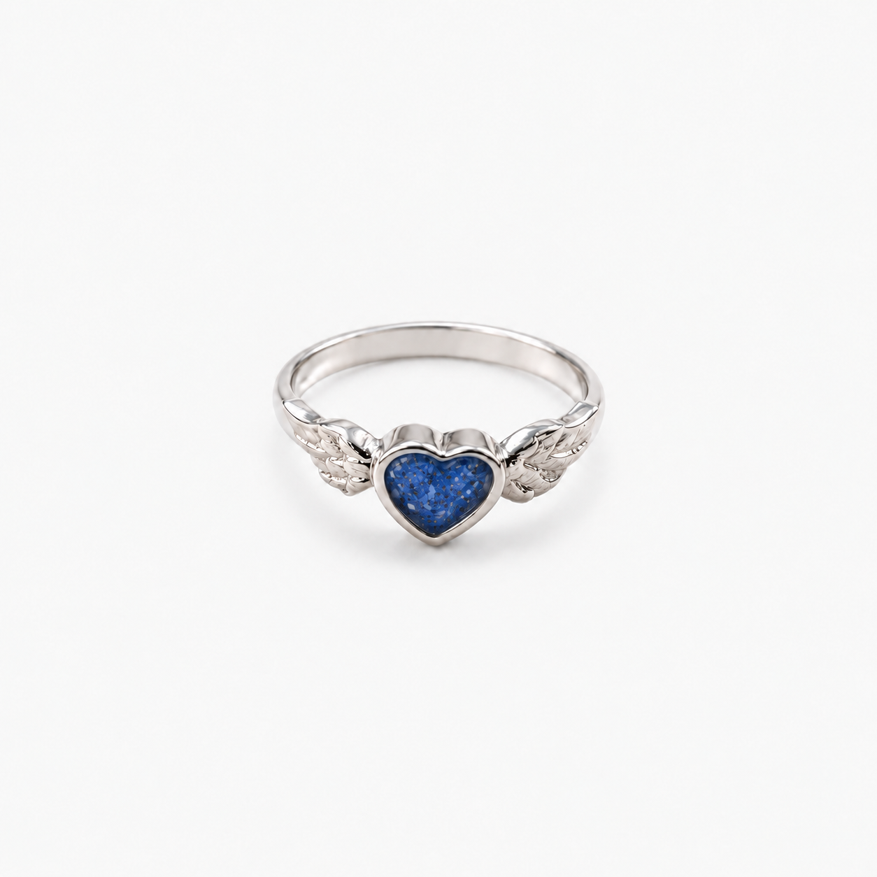 Winged Heart Ashes Ring — Sapphire, visible ashes