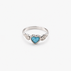 Winged Heart Ashes Ring in Sky Blue with visible inclusions