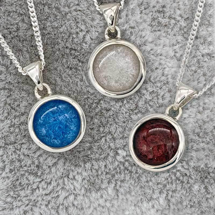 Round Ashes Cremation Necklace | Ashes Pendant | Featherlings UK