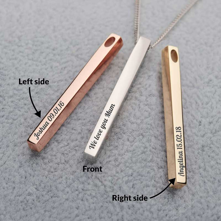 Gold Engraved Bar Necklace | Handwriting | Featherlings UK