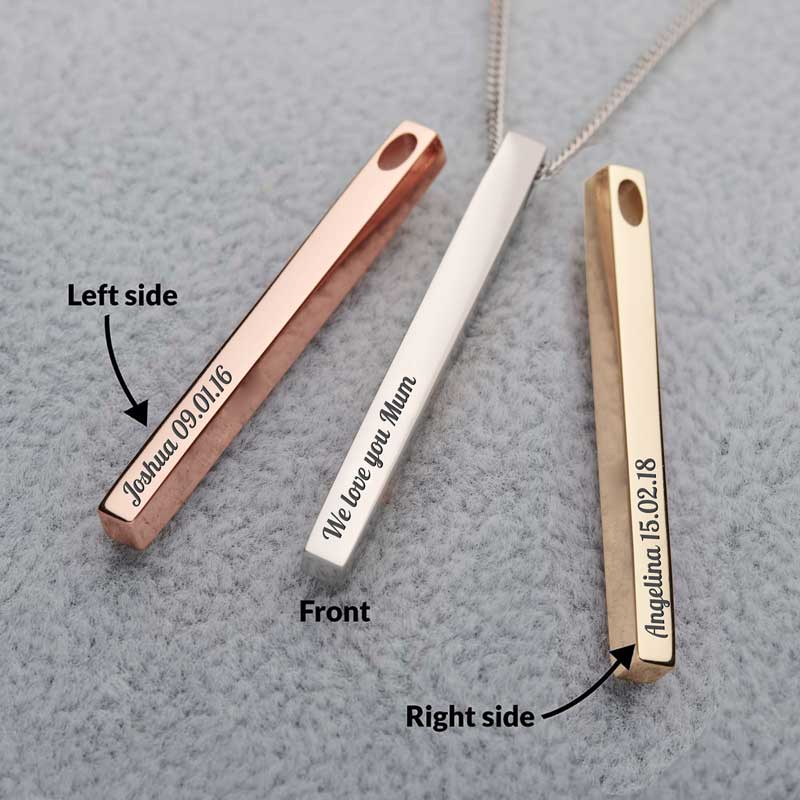 Gold Engraved Bar Necklace | Handwriting | Featherlings UK