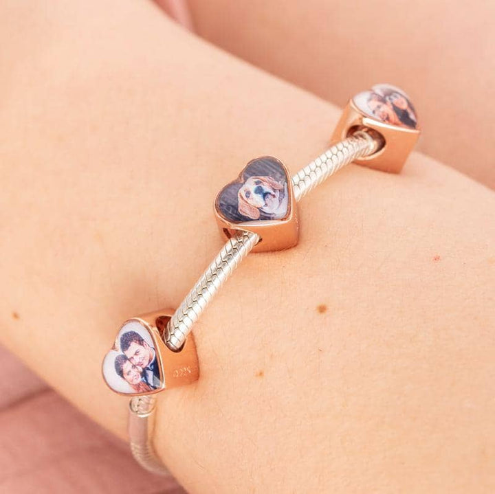 Rose engraved photo charm | Rose Gold Photo Charm | Featherlings UK