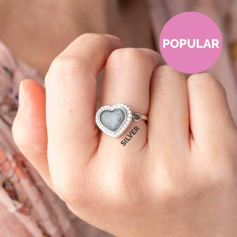 Silver Heart Ashes Ring - Crystal | Ashes Rings | Featherlings UK