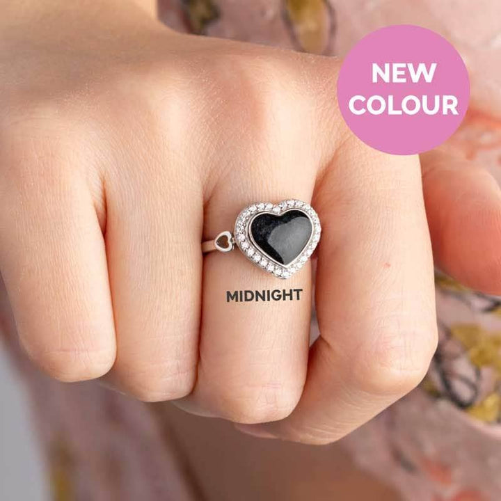 Silver Heart Ashes Ring - Crystal | Ashes Rings | Featherlings UK