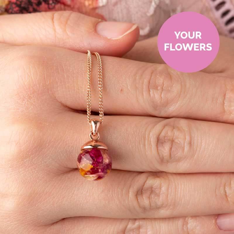 Flower Rose Gold Necklace | Dried Flower Jewellery | Featherlings UK