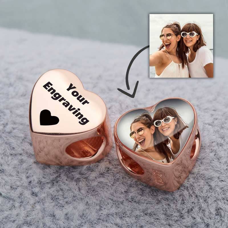 Rose engraved photo charm | Rose Gold Photo Charm | Featherlings UK