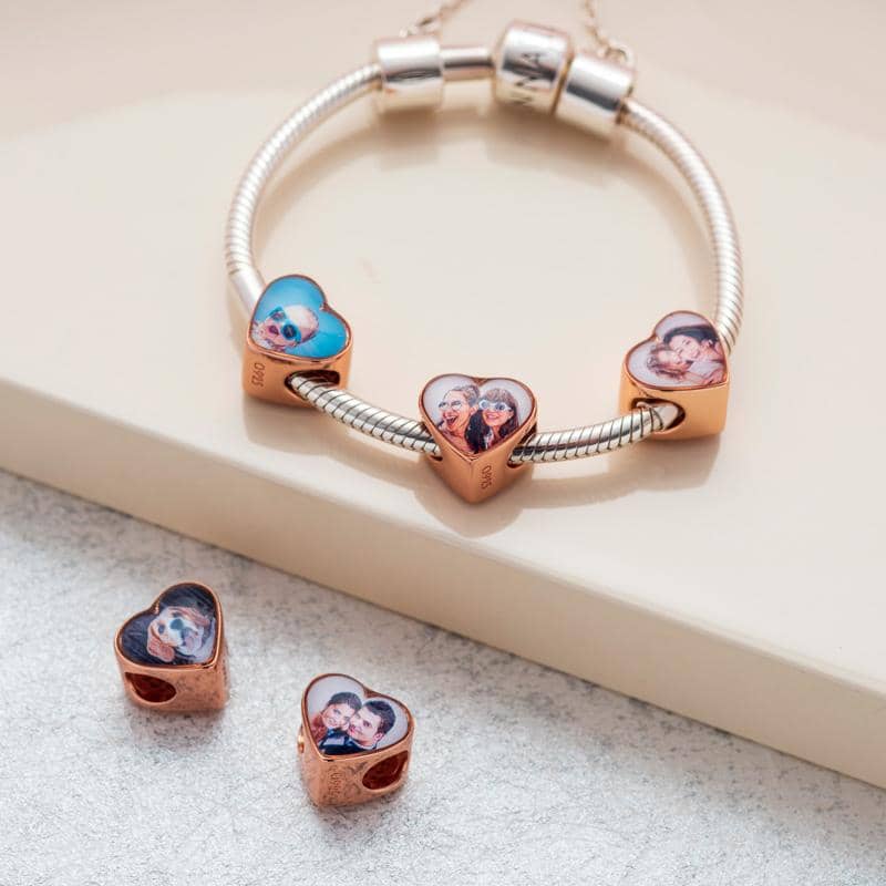 Rose engraved photo charm | Rose Gold Photo Charm | Featherlings UK