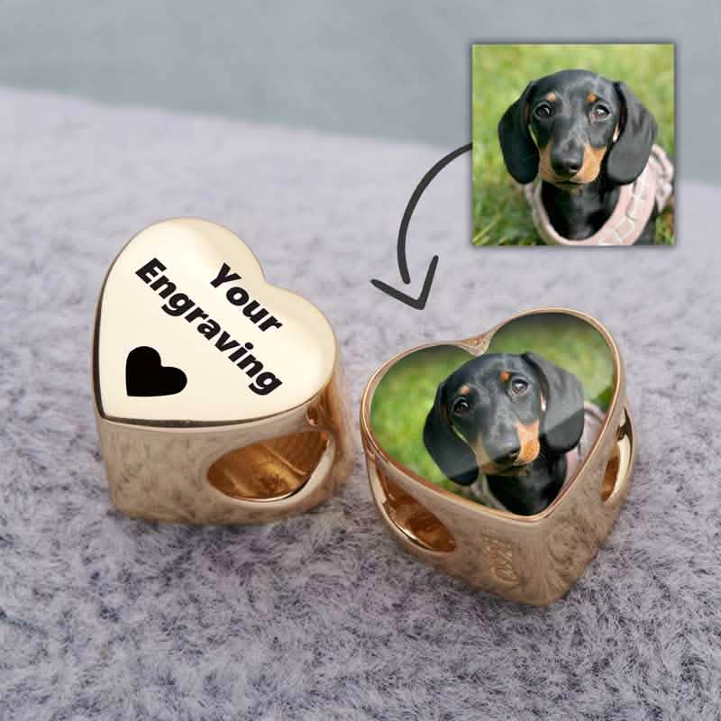 Gold engraved photo charm | Rose Gold Photo Charm | Featherlings UK